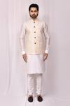 Buy_Aryavir Malhotra_White Art Silk Floral Embroidered Bundi Kurta Set_Online_at_Aza_Fashions