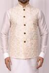 Aryavir Malhotra_White Art Silk Floral Embroidered Bundi Kurta Set_at_Aza_Fashions