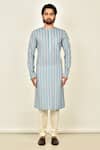 Arihant Rai Sinha_Multi Color Cotton Printed Stripe Kurta_Online_at_Aza_Fashions