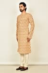 Shop_Arihant Rai Sinha_Beige Cotton Printed Geometric Floral Mandarin Collar Kurta_Online_at_Aza_Fashions