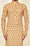 Arihant Rai Sinha_Beige Cotton Printed Geometric Floral Mandarin Collar Kurta_at_Aza_Fashions