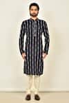 Arihant Rai Sinha Blue Cotton Geometric Print Full Sleeve Kurta Online at Aza Fashions Arihant Rai Sinha_Blue Cotton Geometric Print Full Sleeve Kurta _Online_at_Aza_Fashions
