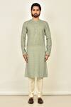Arihant Rai Sinha_Green Cotton Geometric Print Kurta_Online_at_Aza_Fashions