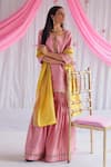 Buy_Shorshe Clothing_Pink Kurta Handloom Tissue, Lining Shantoon, Sharara Chanderi Saifi And Set_at_Aza_Fashions