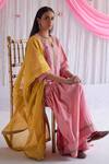 Shorshe Clothing_Pink Kurta Handloom Tissue, Lining Shantoon, Sharara Chanderi Saifi And Set_Online_at_Aza_Fashions