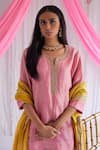 Buy_Shorshe Clothing_Pink Kurta Handloom Tissue, Lining Shantoon, Sharara Chanderi Saifi And Set_Online_at_Aza_Fashions
