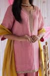 Shop_Shorshe Clothing_Pink Kurta Handloom Tissue, Lining Shantoon, Sharara Chanderi Saifi And Set_Online_at_Aza_Fashions