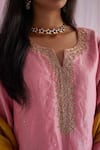 Shorshe Clothing_Pink Kurta Handloom Tissue, Lining Shantoon, Sharara Chanderi Saifi And Set_at_Aza_Fashions