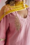 Buy_Shorshe Clothing_Pink Kurta Chanderi Embroidered Floral Motifs V Neck Tannu And Pant Set _Online_at_Aza_Fashions