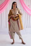 Buy_Shorshe Clothing_Beige Chanderi, Lining Shantoon Band Chitkan Kurta And Salwar Set _at_Aza_Fashions