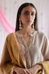 Buy_Shorshe Clothing_Beige Chanderi, Lining Shantoon Band Chitkan Kurta And Salwar Set _Online_at_Aza_Fashions
