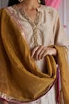 Shorshe Clothing_Beige Chanderi, Lining Shantoon Band Chitkan Kurta And Salwar Set _at_Aza_Fashions
