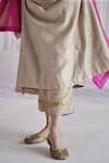 Shorshe Clothing_Beige Kurta Chanderi Embroidered Floral Motifs V Neck Tannu And Pant Set _at_Aza_Fashions