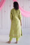 Shop_Shorshe Clothing_Green Handloom Tissue Plain V Neck Anu Kurta And Pant Set _at_Aza_Fashions