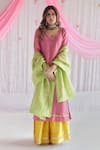 Shorshe Clothing_Pink Kurta Handloom Tissue Plain V Neck Anu Straight And Sharara Set _Online_at_Aza_Fashions