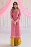 Buy_Shorshe Clothing_Pink Kurta Handloom Tissue Plain V Neck Anu Straight And Sharara Set _at_Aza_Fashions