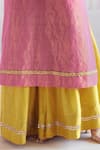 Shorshe Clothing_Pink Kurta Handloom Tissue Plain V Neck Anu Straight And Sharara Set _at_Aza_Fashions