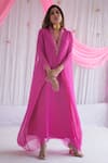 Buy_Shorshe Clothing_Pink Chiffon Embroidered Floral Motifs V Neck Long Kaftan _at_Aza_Fashions