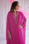 Buy_Shorshe Clothing_Pink Chiffon Embroidered Floral Motifs V Neck Long Kaftan _Online_at_Aza_Fashions