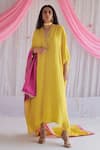 Buy_Shorshe Clothing_Yellow Chiffon Embroidered Floral Motifs V Neck Long Kaftan _at_Aza_Fashions