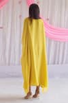 Shop_Shorshe Clothing_Yellow Chiffon Embroidered Floral Motifs V Neck Long Kaftan _at_Aza_Fashions