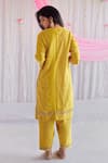 Shop_Shorshe Clothing_Yellow Handloom Cotton Embroidered Floral Motifs Band Collar Kurta And Salwar Set _at_Aza_Fashions