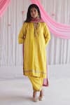 Buy_Shorshe Clothing_Yellow Handloom Cotton Embroidered Floral Motifs Band Collar Kurta And Salwar Set _at_Aza_Fashions