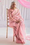 Shorshe Clothing_Pink Handloom Tissue Embroidered Lace Trims Saree _Online_at_Aza_Fashions