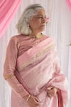 Buy_Shorshe Clothing_Pink Handloom Tissue Embroidered Lace Trims Saree _Online_at_Aza_Fashions