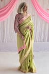 Buy_Shorshe Clothing_Green Handloom Tissue Lace Trims Saree _at_Aza_Fashions