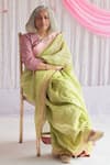 Shop_Shorshe Clothing_Green Handloom Tissue Lace Trims Saree _at_Aza_Fashions