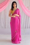 Buy_Shorshe Clothing_Pink Chiffon Embroidered Floral Motifs Saree _at_Aza_Fashions