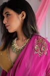 Shorshe Clothing_Pink Chiffon Embroidered Floral Motifs Saree _Online_at_Aza_Fashions