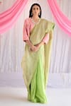 Buy_Shorshe Clothing_Green Gota Net And Chanderi Striped Saree _at_Aza_Fashions