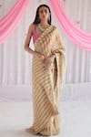 Buy_Shorshe Clothing_Beige Tissue Stripe Chanderi Embroidered Lace Trims Saree _at_Aza_Fashions