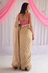 Shop_Shorshe Clothing_Beige Tissue Stripe Chanderi Embroidered Lace Trims Saree _at_Aza_Fashions