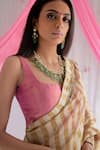 Shorshe Clothing_Beige Tissue Stripe Chanderi Embroidered Lace Trims Saree _Online_at_Aza_Fashions