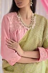 Shorshe Clothing_Pink Raw Silk Embroidered Floral Motifs V Neck Blouse _Online_at_Aza_Fashions