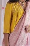 Buy_Shorshe Clothing_Yellow Raw Silk Embroidered Floral Motifs V Neck Blouse _Online_at_Aza_Fashions