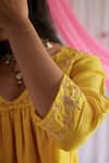 Shorshe Clothing_Yellow Raw Silk Embroidered Floral Motifs V Neck Blouse _at_Aza_Fashions