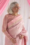 Buy_Shorshe Clothing_Pink Tissue Stripe Chanderi Round Blouse _at_Aza_Fashions