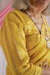 Shop_Shorshe Clothing_Yellow Tissue Stripe Chanderi V Neck Rajput Blouse _at_Aza_Fashions