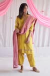 Buy_Shorshe Clothing_Pink Handloom Tissue Embellished Lace Handwoven Dupatta _at_Aza_Fashions