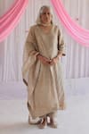 Buy_Shorshe Clothing_Beige Gota Net Checks Dupatta _at_Aza_Fashions