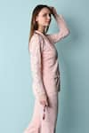 Evra by Nikita_Pink Fabric Embroidered Work Notched Collar Jacket And Pant Set _Online_at_Aza_Fashions