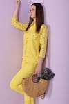 Shop_Evra by Nikita_Yellow Fabric Embroidered Work Spread Shirt And Pant Set _Online_at_Aza_Fashions