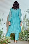 Shop_Half Full Curve_Blue Chanderi Hand Embroidered Tropical Garden Kurta And Pant Set  _at_Aza_Fashions