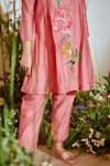 Half Full Curve_Pink Chanderi Hand Embroidered Sequin Work V Floral Kurta And Pant Set  _Online_at_Aza_Fashions