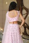 Shop_Powder Pink_Pink Net Floral, Sequin Round Embellished Lehenga Set_at_Aza_Fashions