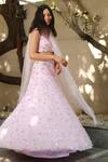 Powder Pink_Pink Net Floral, Sequin Round Embellished Lehenga Set_Online_at_Aza_Fashions